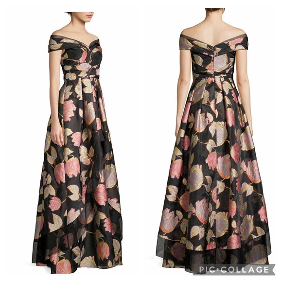 Aidan Mattox Dresses & Skirts - Aidan Mattox pleated off shoulder print long gown